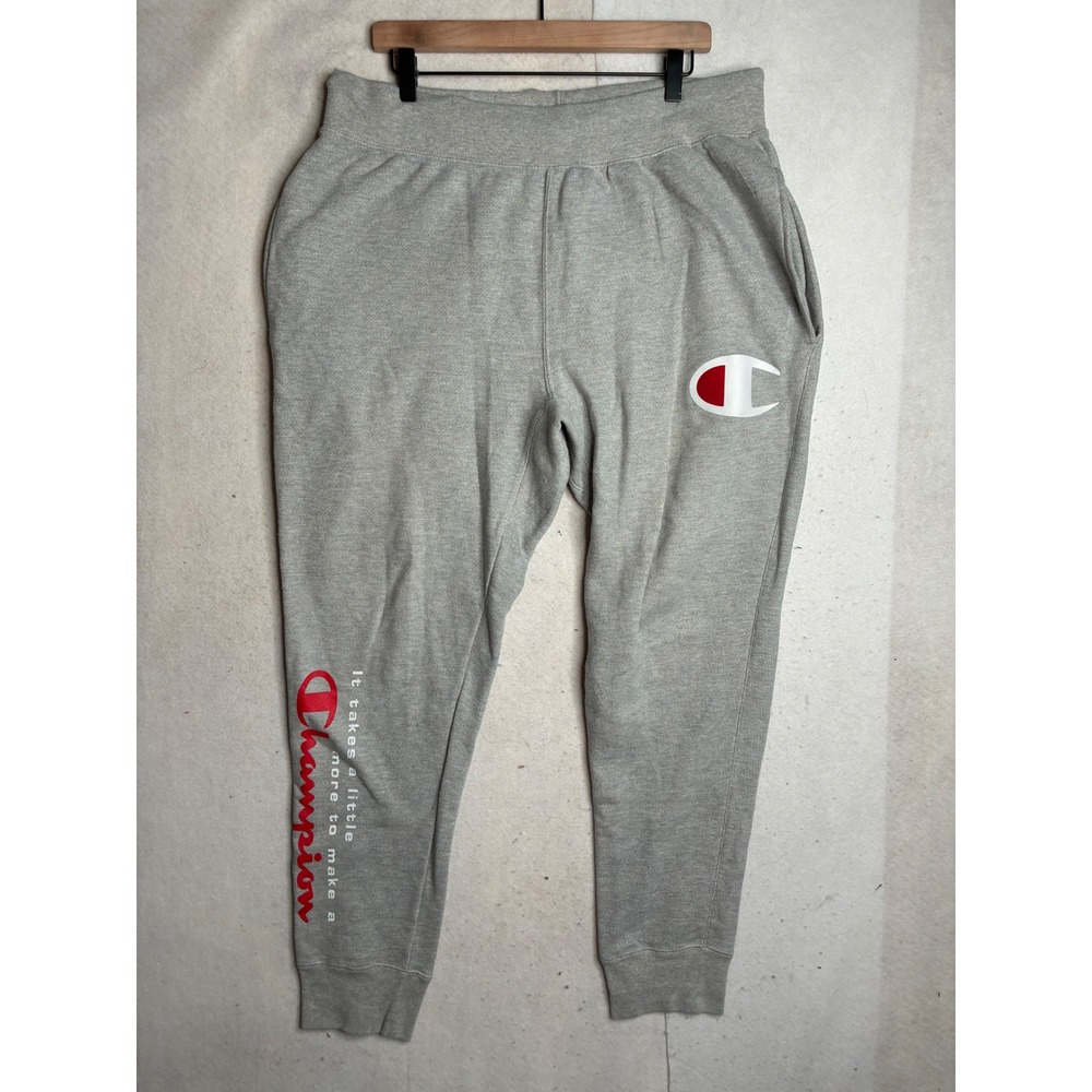 Champion Reverse Weave Mens XL Gray Joggers Sweatpants Script Logo Graphic 36x32